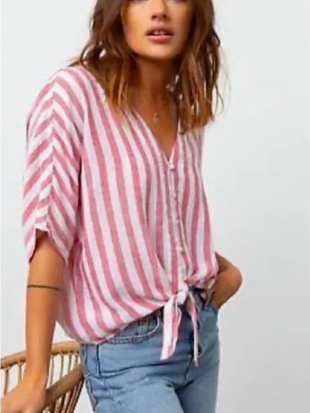 Rails Pink & White Striped Tie-Front Blouse